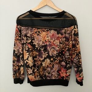 SOLD (YesStyle Brand) Floral Mesh Shoulder Long Sleeved Sweater Top